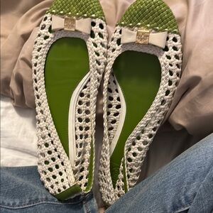 Stylish Green and White Women's Flats